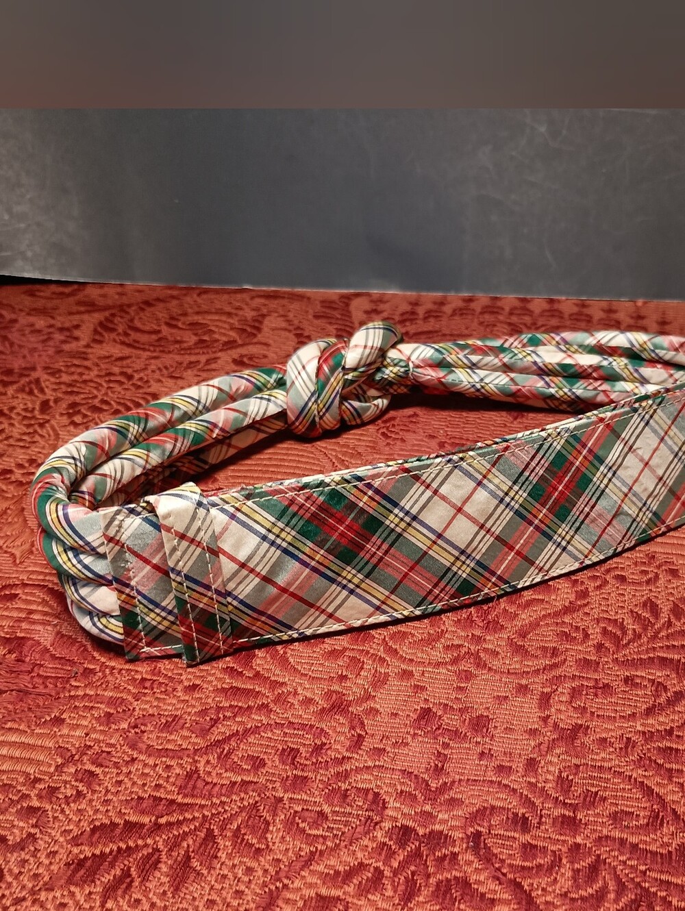 Belt Lands' End Women's Sild Plaid Wide Waist Belt Twist Cummerbund Tartan Red